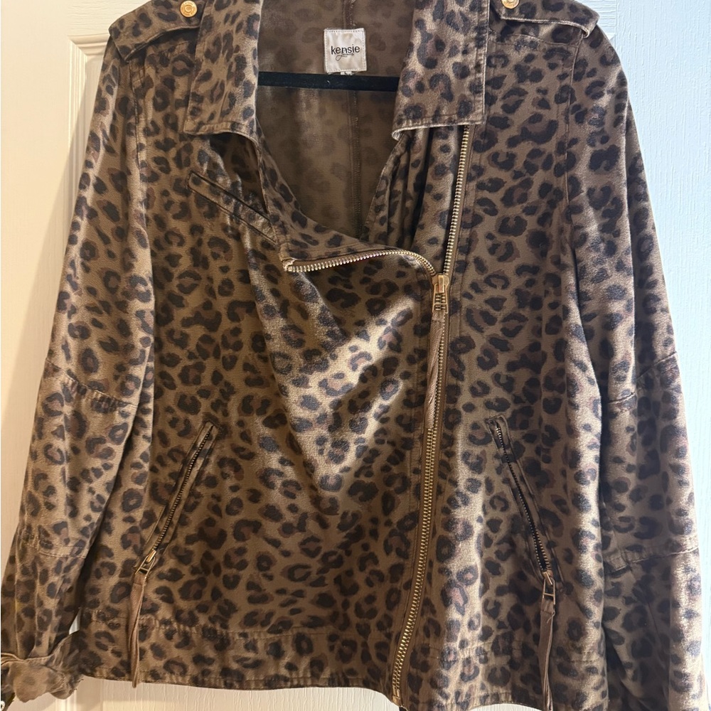 Kensie Brown Leopard Print Moto Style Jacket
